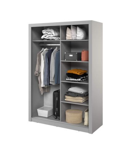 Szafa przesuwna, 150 cm, Arti AR-18, dwudrzwiowa, z lustrami, półki, drążek wieszakowy, szara, LENART Szafa przesuwna, 150 cm, Arti AR-18, dwudrzwiowa, z lustrami, półki, drążek wieszakowy, szara, LENART