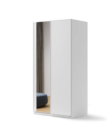 Szafa przesuwna, 120 cm, Maxi MX-01, dwudrzwiowa, z lustrem, półki, drążki wieszakowe, biała, LENART Szafa przesuwna, 120 cm, Maxi MX-01, dwudrzwiowa, z lustrem, półki, drążki wieszakowe, biała, LENART