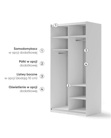 Szafa przesuwna, 120 cm, Maxi MX-01, dwudrzwiowa, z lustrem, półki, drążki wieszakowe, biała, LENART Szafa przesuwna, 120 cm, Maxi MX-01, dwudrzwiowa, z lustrem, półki, drążki wieszakowe, biała, LENART