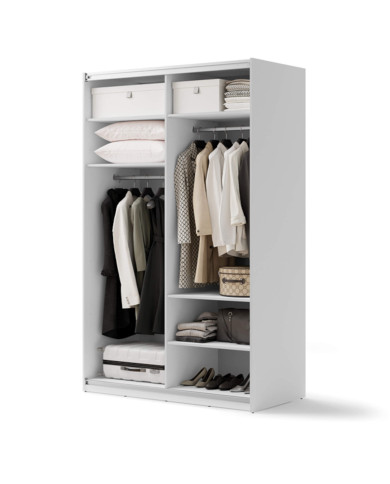 Szafa przesuwna, 150 cm, Maxi MX-02, dwudrzwiowa, z lustrem, półki, drążki wieszakowe, biała, LENART Szafa przesuwna, 150 cm, Maxi MX-02, dwudrzwiowa, z lustrem, półki, drążki wieszakowe, biała, LENART