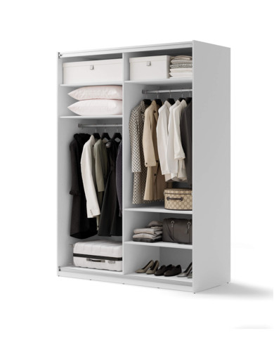 Szafa przesuwna, 170 cm, Maxi MX-03, dwudrzwiowa, z lustrem, półki, drążki wieszakowe, biała, LENART Szafa przesuwna, 170 cm, Maxi MX-03, dwudrzwiowa, z lustrem, półki, drążki wieszakowe, biała, LENART