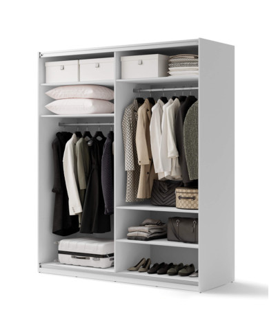 Szafa przesuwna, 200 cm, Maxi MX-04, dwudrzwiowa, z lustrem, półki, drążki wieszakowe, biała, LENART Szafa przesuwna, 200 cm, Maxi MX-04, dwudrzwiowa, z lustrem, półki, drążki wieszakowe, biała, LENART