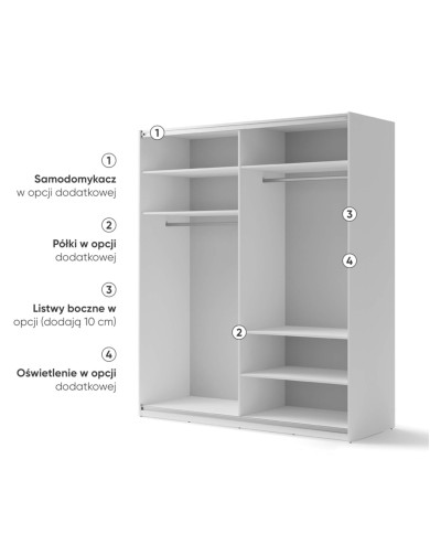 Szafa przesuwna, 200 cm, Maxi MX-04, dwudrzwiowa, z lustrem, półki, drążki wieszakowe, biała, LENART Szafa przesuwna, 200 cm, Maxi MX-04, dwudrzwiowa, z lustrem, półki, drążki wieszakowe, biała, LENART
