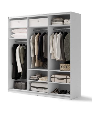 Szafa przesuwna, 220 cm, Maxi MX-05, trzydrzwiowa, z lustrami, półki, drążki wieszakowe, biała, LENART Szafa przesuwna, 220 cm, Maxi MX-05, trzydrzwiowa, z lustrami, półki, drążki wieszakowe, biała, LENART