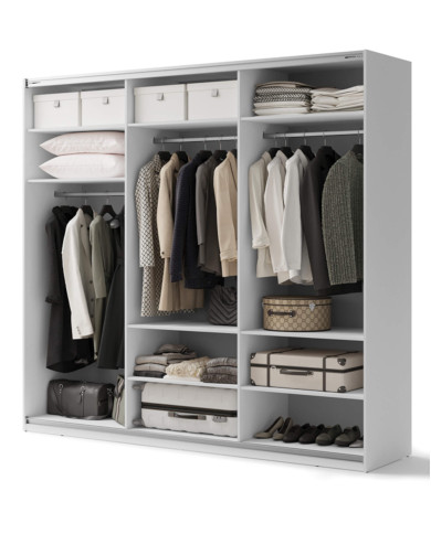 Szafa przesuwna, 250 cm, Maxi MX-06, trzydrzwiowa, z lustrami, półki, drążki wieszakowe, biała, LENART Szafa przesuwna, 250 cm, Maxi MX-06, trzydrzwiowa, z lustrami, półki, drążki wieszakowe, biała, LENART