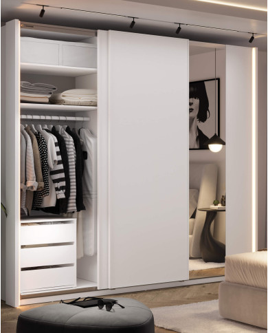 Szafa przesuwna, 250 cm, Maxi MX-06, trzydrzwiowa, z lustrami, półki, drążki wieszakowe, biała, LENART Szafa przesuwna, 250 cm, Maxi MX-06, trzydrzwiowa, z lustrami, półki, drążki wieszakowe, biała, LENART