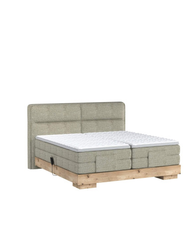 Łóżko kontynentalne Valsen 140x200 cm, boxspring, elektrycznie regulowane, tapicerowane, materace, elementy dębowe, Wersal Łóżko kontynentalne Valsen 140x200 cm, boxspring, elektrycznie regulowane, tapicerowane, materace, elementy dębowe, Wersal
