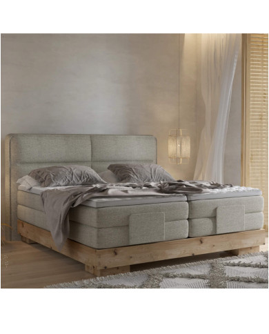 Łóżko kontynentalne Valsen 140x200 cm, boxspring, elektrycznie regulowane, tapicerowane, materace, elementy dębowe, Wersal Łóżko kontynentalne Valsen 140x200 cm, boxspring, elektrycznie regulowane, tapicerowane, materace, elementy dębowe, Wersal