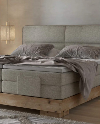 Łóżko kontynentalne Valsen 140x200 cm, boxspring, elektrycznie regulowane, tapicerowane, materace, elementy dębowe, Wersal Łóżko kontynentalne Valsen 140x200 cm, boxspring, elektrycznie regulowane, tapicerowane, materace, elementy dębowe, Wersal