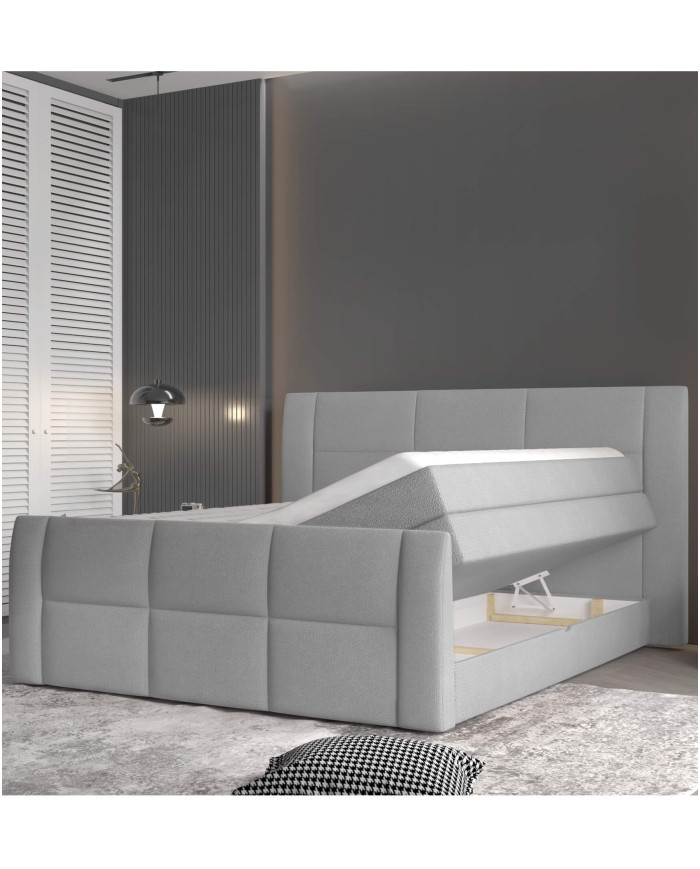 Łóżko kontynentalne Stella 140x200 cm, boxspring, tapicerowane, materace, pojemniki, Wersal