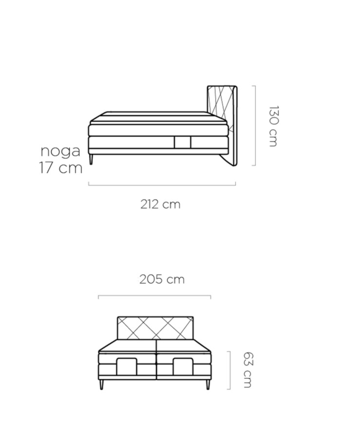 Łóżko kontynentalne Noel 180x200 cm, boxspring, elektrycznie regulowane, tapicerowane, materace, Wersal