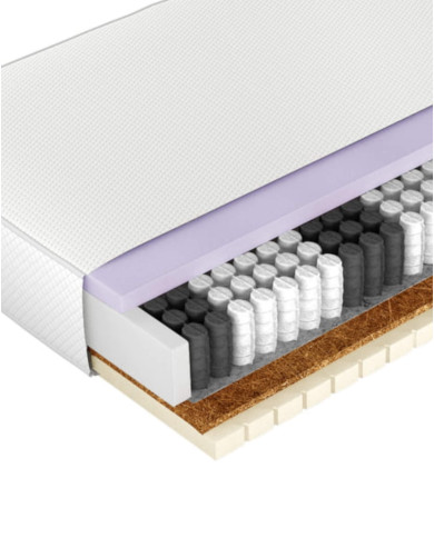 Materac Comfort Care, 90x200 cm, wysoki, dwustronny, lateks, kokos, sprężyny kieszeniowe, zdejmowany pokrowiec, H2/H3, Wersal