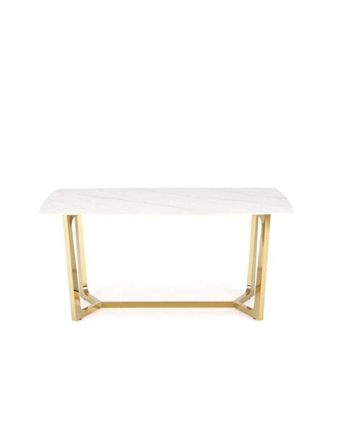 Stół Clemente, spiek ceramiczny biały, marmur/ złoty, 160/90/76 cm