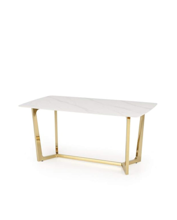 Stół Clemente, spiek ceramiczny biały, marmur/ złoty, 160/90/76 cm