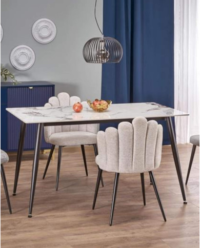 Stół prostokątny Emilio 120, biały marmur, 120/70/76 cm, nogi metalowe czarne, HALMAR Stół prostokątny Emilio 120, biały marmur, 120/70/76 cm, nogi metalowe czarne, HALMAR