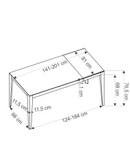 Stół prostokątny Felix, rozkładany, 141-201/81/76 cm, popielaty marmur, nogi metalowe czarne, HALMAR