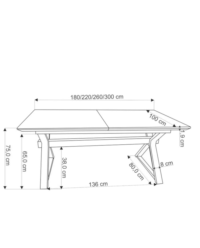 Stół prostokątny Henry, rozkładany, 180-300/100/75 cm, naturalny, metalowe czarne nogi, HALMAR