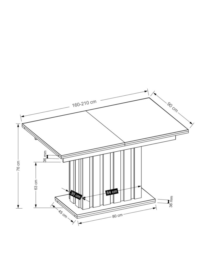 Stół kolumnowy Lamello, prostokątny, rozkładany, 160-210/90/76 cm, dąb artisan/czarny, HALMAR