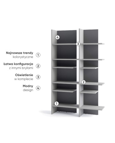 Regał Fitt FL-01L, lewy z oświetleniem, metalic ciemny/ metalic jasny, LENART Regał Fitt FL-01L, lewy z oświetleniem, metalic ciemny/ metalic jasny, LENART
