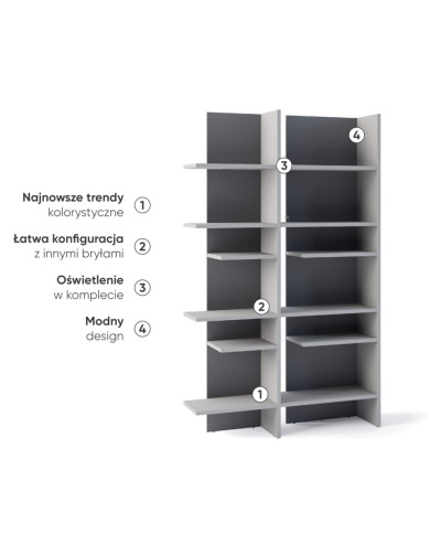 Regał Fitt FL-01P, prawy z oświetleniem, metalic ciemny/ metalic jasny, LENART Regał Fitt FL-01P, prawy z oświetleniem, metalic ciemny/ metalic jasny, LENART