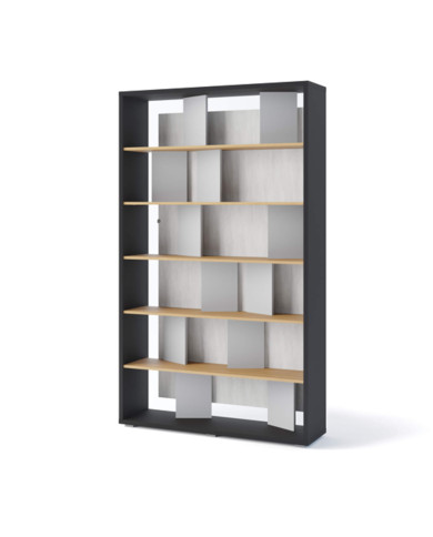 Regał Fitt FP-01, z oświetleniem, grafit/ dąb linearny/ natural/ szary, LENART Regał Fitt FP-01, z oświetleniem, grafit/ dąb linearny/ natural/ szary, LENART