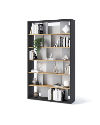 Regał Fitt FP-01, z oświetleniem, grafit/ dąb linearny/ natural/ szary, LENART Regał Fitt FP-01, z oświetleniem, grafit/ dąb linearny/ natural/ szary, LENART