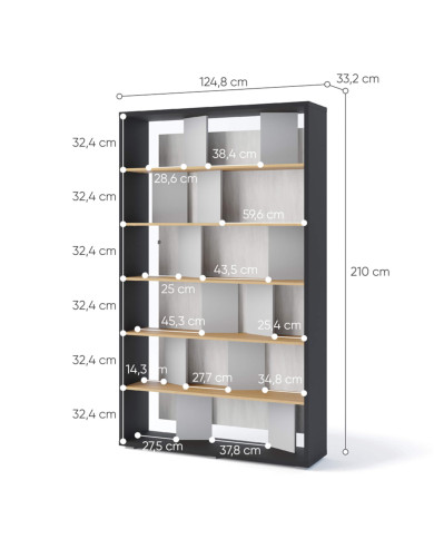 Regał Fitt FP-01, z oświetleniem, grafit/ dąb linearny/ natural/ szary, LENART Regał Fitt FP-01, z oświetleniem, grafit/ dąb linearny/ natural/ szary, LENART