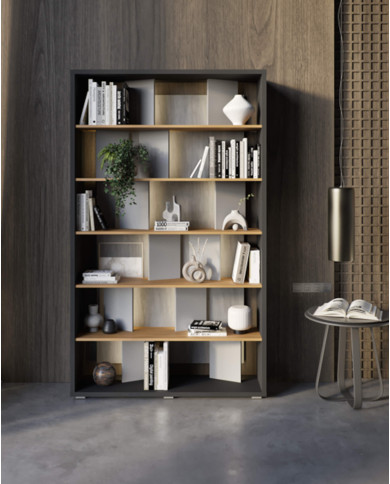 Regał Fitt FP-01, z oświetleniem, grafit/ dąb linearny/ natural/ szary połysk, LENART Regał Fitt FP-01, z oświetleniem, grafit/ dąb linearny/ natural/ szary połysk, LENART