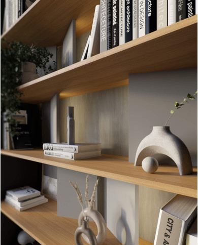 Regał Fitt FP-01, z oświetleniem, grafit/ dąb linearny/ natural/ szary połysk, LENART Regał Fitt FP-01, z oświetleniem, grafit/ dąb linearny/ natural/ szary połysk, LENART