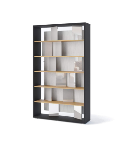 Regał Fitt FP-01, z oświetleniem, grafit/ dąb linearny/ natural/ szary połysk, LENART Regał Fitt FP-01, z oświetleniem, grafit/ dąb linearny/ natural/ szary połysk, LENART