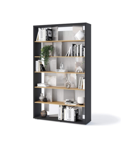 Regał Fitt FP-01, z oświetleniem, grafit/ dąb linearny/ natural/ szary połysk, LENART Regał Fitt FP-01, z oświetleniem, grafit/ dąb linearny/ natural/ szary połysk, LENART