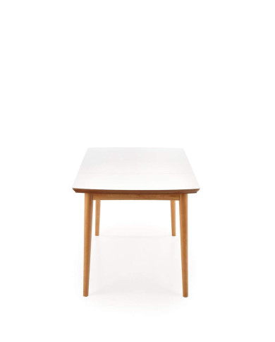 Stół kwadratowy Barret, 90-190/80/75 cm, rozkładany, biały mat, nogi drewniane dąb lefaks, HALMAR Stół kwadratowy Barret, 90-190/80/75 cm, rozkładany, biały mat, nogi drewniane dąb lefaks, HALMAR