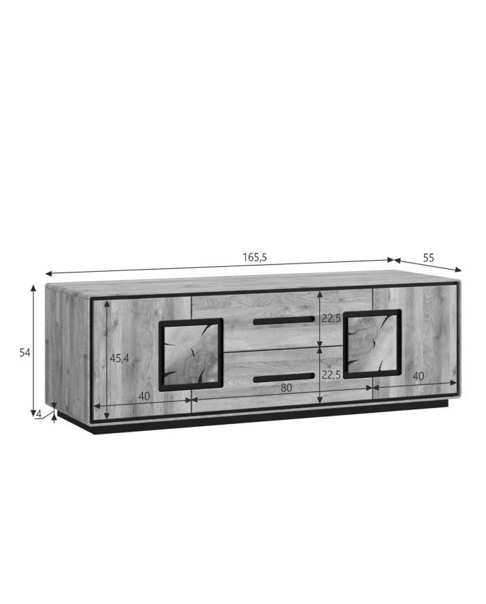 Szafka rtv 4 WZ-0625, szuflady, drzwiczki, lity dąb dziki olejowany/ czarny, G+K MEBLE