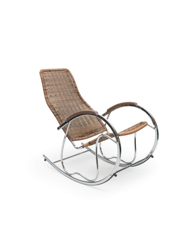 Fotel bujany Ben brąz mix, rattan syntetyczny, nogi metalowe chrom, HALMAR Fotel bujany Ben brąz mix, rattan syntetyczny, nogi metalowe chrom, HALMAR