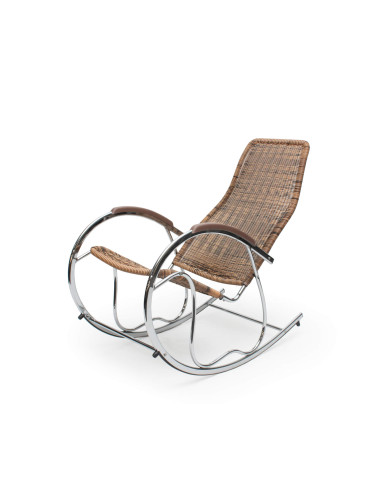 Fotel bujany Ben brąz mix, rattan syntetyczny, nogi metalowe chrom, HALMAR Fotel bujany Ben brąz mix, rattan syntetyczny, nogi metalowe chrom, HALMAR