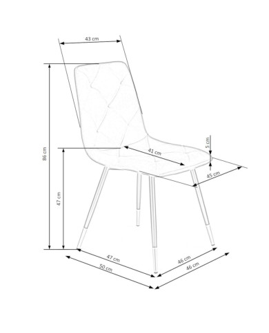 Klasyczne krzesło K438, popielata tkanina, ozdobne przeszycia i pikowania, metalowe czarno-złote nogi, HALMAR Klasyczne krzesło K438, popielata tkanina, ozdobne przeszycia i pikowania, metalowe czarno-złote nogi, HALMAR