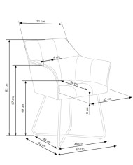 Nowoczesne krzesło z podłokietnikami K377, popielate, przeszycia i pikowania, czarny metalowy stelaż, HALMAR