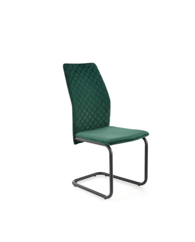 Nowoczesne krzesło K444, ciemnozielone, ozdobne przeszycia, metalowa czarna płoza, HALMAR Nowoczesne krzesło K444, ciemnozielone, ozdobne przeszycia, metalowa czarna płoza, HALMAR