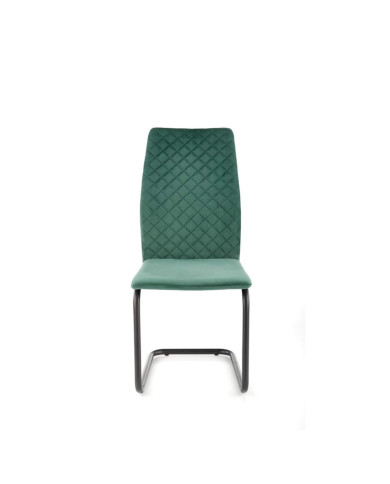 Nowoczesne krzesło K444, ciemnozielone, ozdobne przeszycia, metalowa czarna płoza, HALMAR Nowoczesne krzesło K444, ciemnozielone, ozdobne przeszycia, metalowa czarna płoza, HALMAR