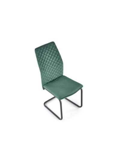 Nowoczesne krzesło K444, ciemnozielone, ozdobne przeszycia, metalowa czarna płoza, HALMAR Nowoczesne krzesło K444, ciemnozielone, ozdobne przeszycia, metalowa czarna płoza, HALMAR