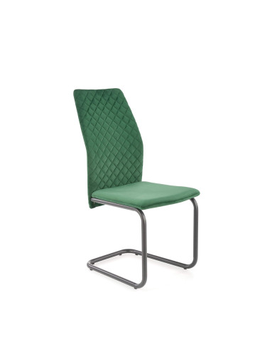 Nowoczesne krzesło K444, zielone, dekoracyjne przeszycia, czarna metalowa płoza, HALMAR Nowoczesne krzesło K444, zielone, dekoracyjne przeszycia, czarna metalowa płoza, HALMAR