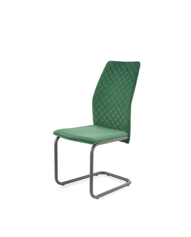Nowoczesne krzesło K444, zielone, dekoracyjne przeszycia, czarna metalowa płoza, HALMAR Nowoczesne krzesło K444, zielone, dekoracyjne przeszycia, czarna metalowa płoza, HALMAR