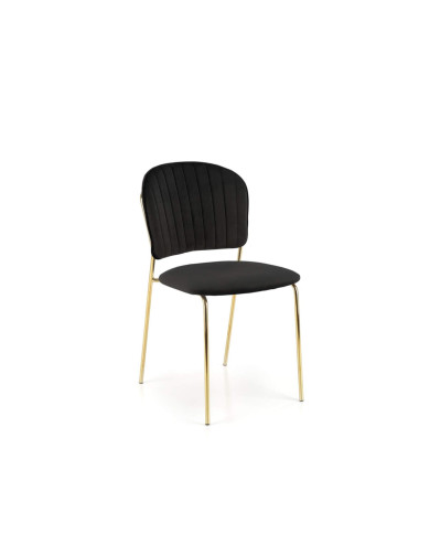 Krzesło glamour K499, czarne, dekoracyjne przeszycia, metalowe chromowane złote nogi, HALMAR Krzesło glamour K499, czarne, dekoracyjne przeszycia, metalowe chromowane złote nogi, HALMAR