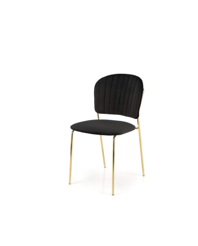Krzesło glamour K499, czarne, dekoracyjne przeszycia, metalowe chromowane złote nogi, HALMAR Krzesło glamour K499, czarne, dekoracyjne przeszycia, metalowe chromowane złote nogi, HALMAR