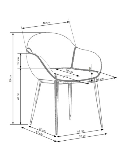 Nowoczesne krzesło z podłokietnikami K304, ciemny popiel/brązowe, nogi metalowe w kolorze miedzi, HALMAR Nowoczesne krzesło z podłokietnikami K304, ciemny popiel/brązowe, nogi metalowe w kolorze miedzi, HALMAR