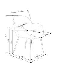 Nowoczesne krzesło z podłokietnikami K480, popielate, metalowe czarne nogi, HALMAR