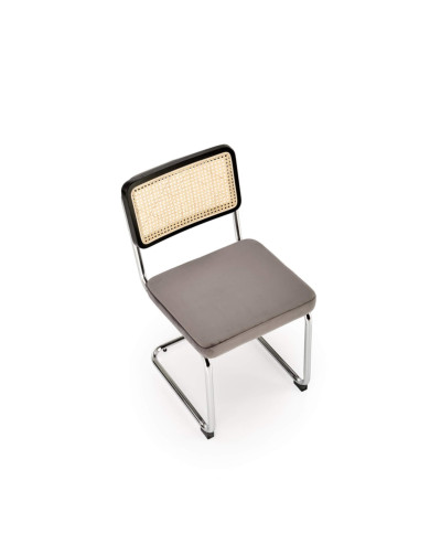 Nowoczesne krzesło K503, popielate, drewno lite kauczukowe, rattan naturalny, metalowa chromowana płoza, HALMAR Nowoczesne krzesło K503, popielate, drewno lite kauczukowe, rattan naturalny, metalowa chromowana płoza, HALMAR