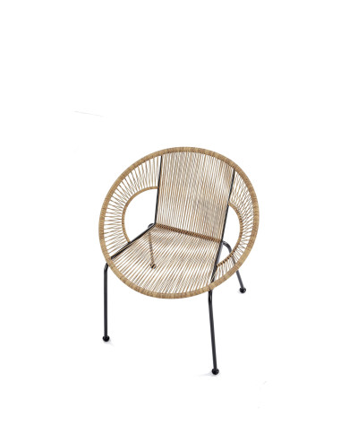 Fotel Bari, rattan naturalny, nogi metalowe czarne, HALMAR Fotel Bari, rattan naturalny, nogi metalowe czarne, HALMAR