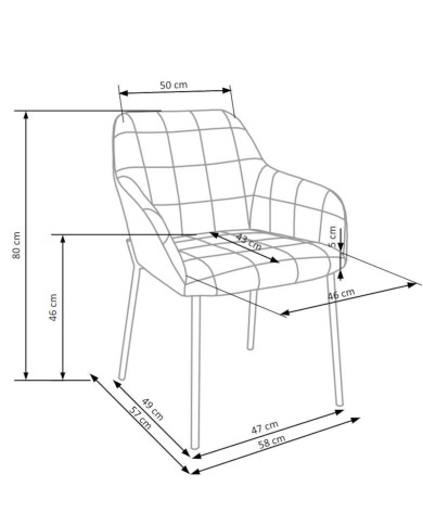 Nowoczesne krzesło z podłokietnikami K305, popielate, geometryczne przeszycia, nogi metalowe czarne, HALMAR Nowoczesne krzesło z podłokietnikami K305, popielate, geometryczne przeszycia, nogi metalowe czarne, HALMAR