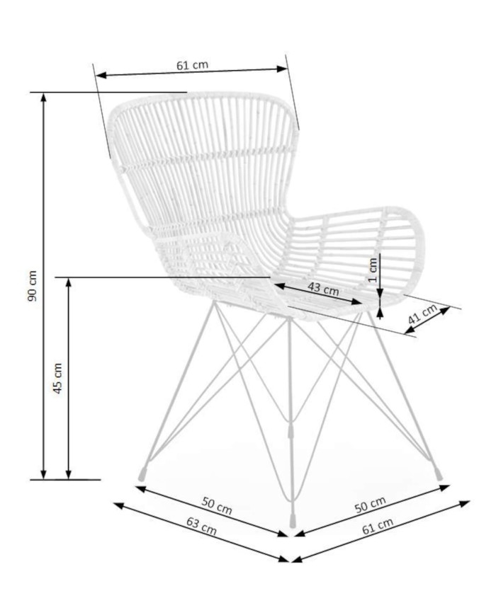 Krzesło skandynawskie K335, rattan naturalny, czarny metalowy stelaż, HALMAR